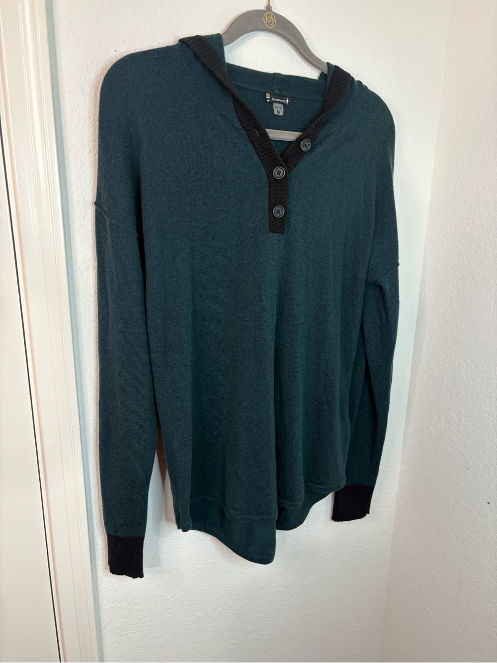 Smartwool Shadow Pine hoodie sweater with button henley neckline green size M - Picture 4 of 15